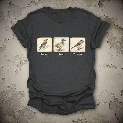 Flicker Dodo Titmouse Anti-Trump Bird Graphic T-Shirt, flat lay mockup