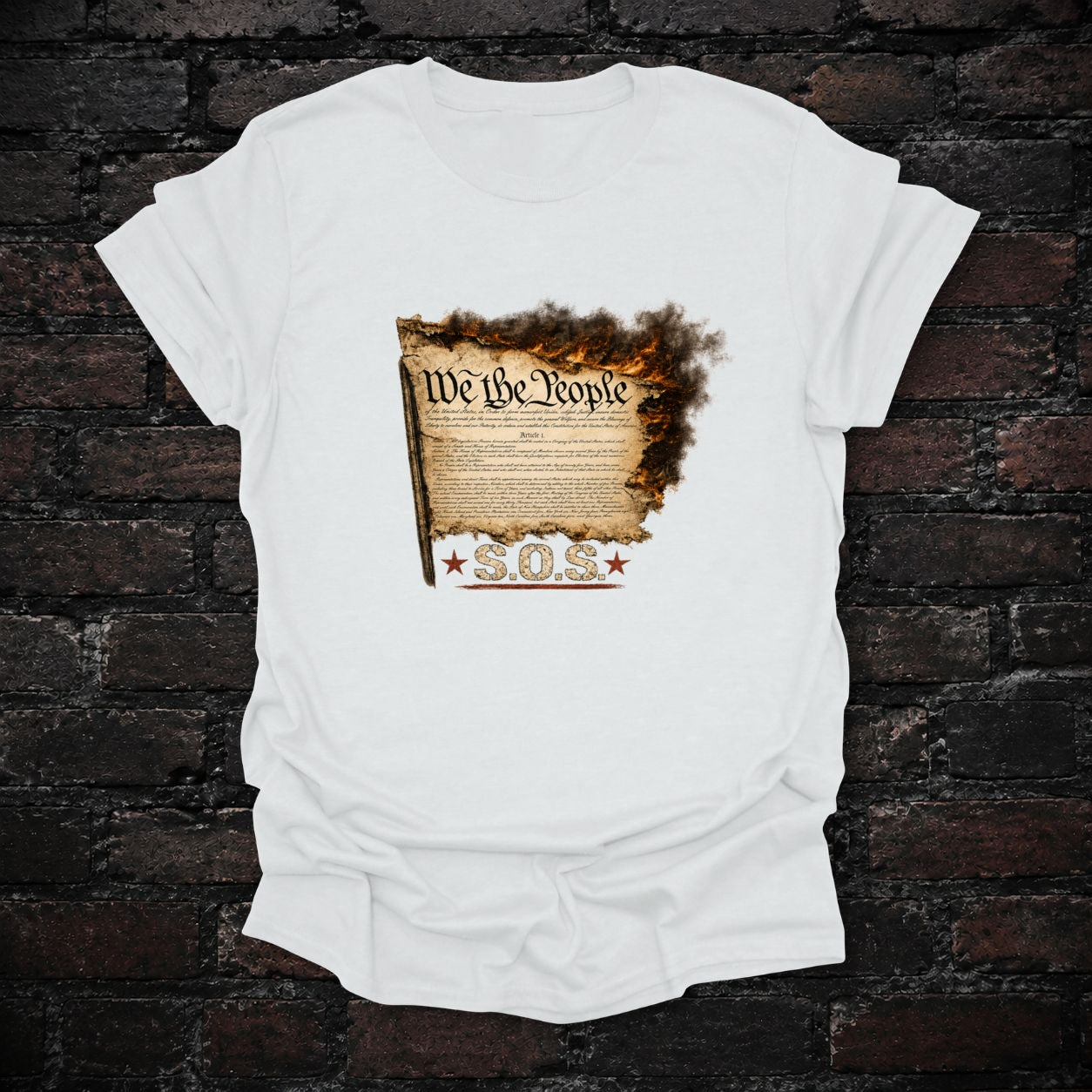 We the People Constitution SOS T-Shirt, flat lay mockup