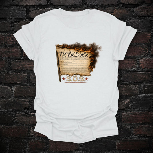 We the People Constitution SOS T-Shirt, flat lay mockup