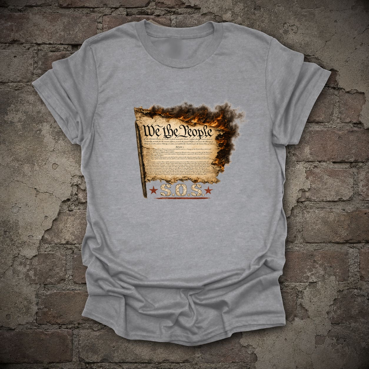 We the People Constitution SOS T-Shirt, flat lay mockup