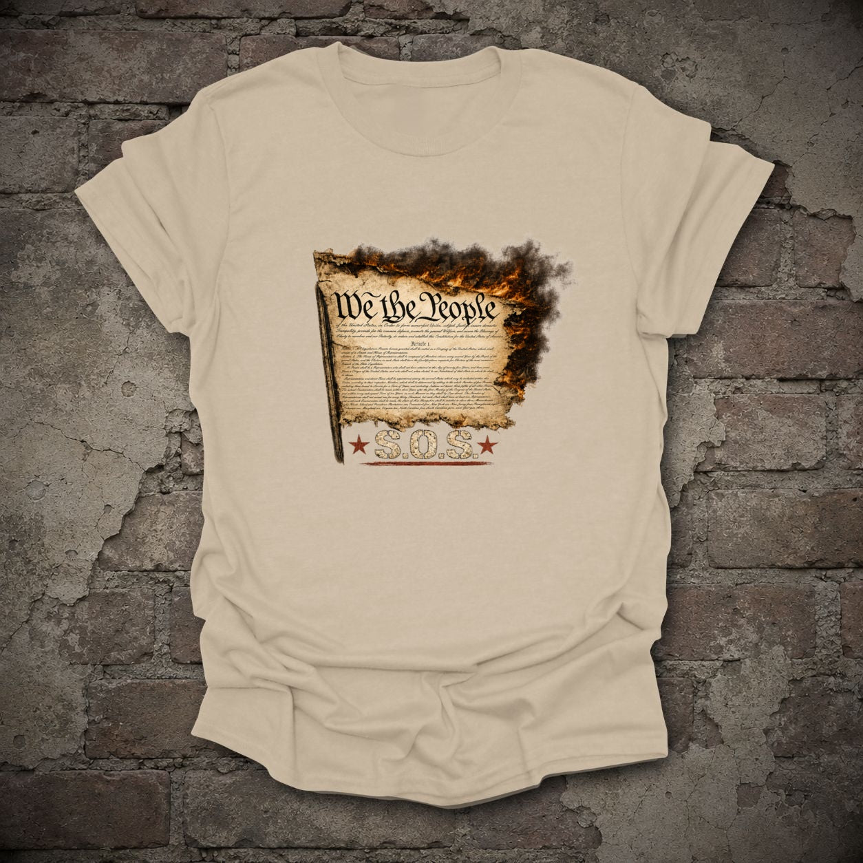 We the People Constitution SOS T-Shirt, flat lay mockup
