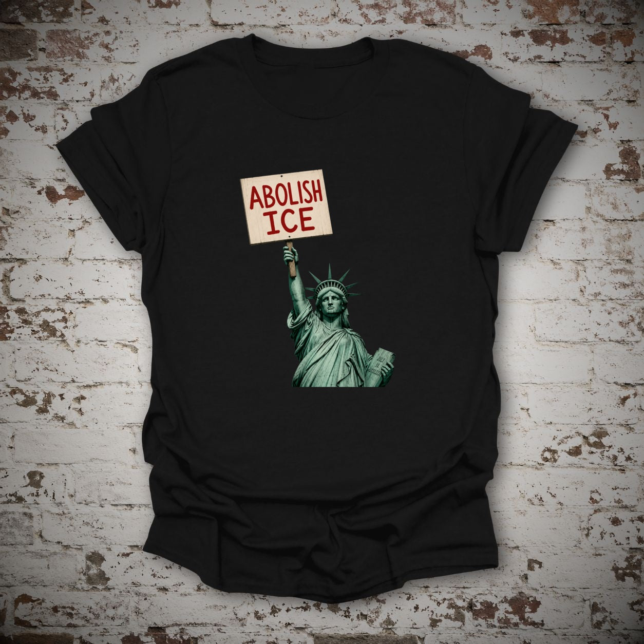 Black Abolish ICE Statue of Liberty T-shirt flat lay mockup
