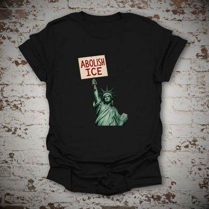 Black Abolish ICE Statue of Liberty T-shirt flat lay mockup