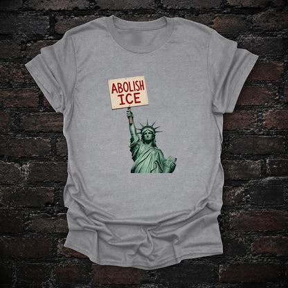 Sport grey Abolish ICE Statue of Liberty T-shirt flat lay mockup