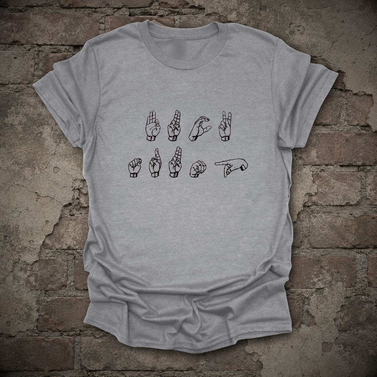 FDT Sign Language Anti-Trump Graphic T-Shirt in Sport Grey, flat lay mockup