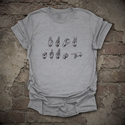 FDT Sign Language Anti-Trump Graphic T-Shirt in Sport Grey, flat lay mockup
