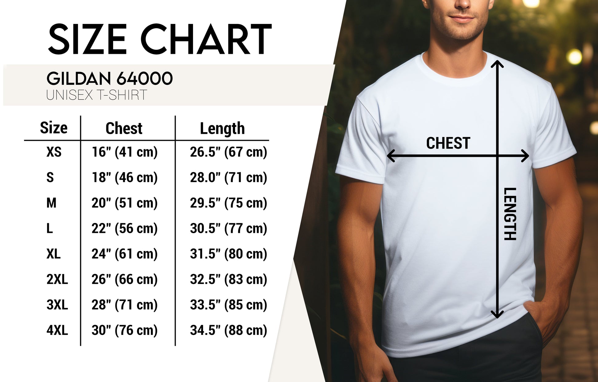 Man size chart for Radical Stitch T-shirts